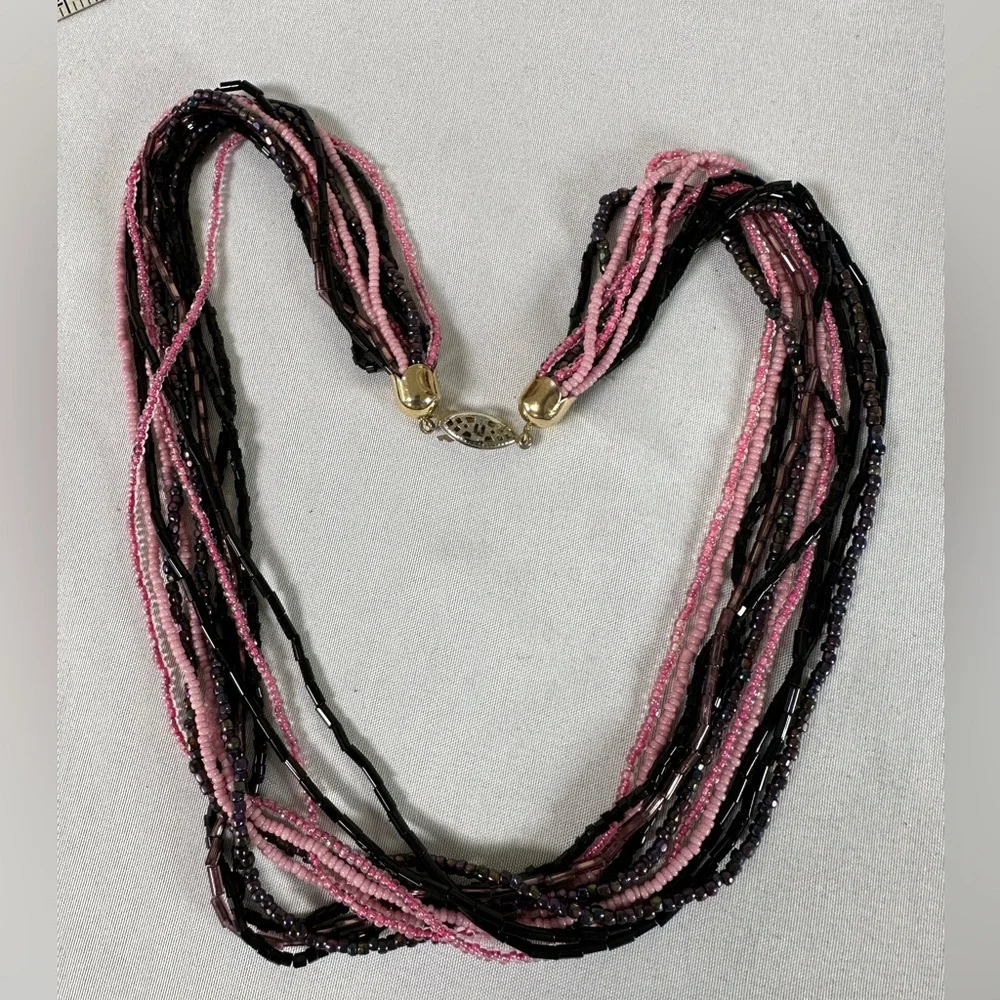 Pink and black multi strand necklace